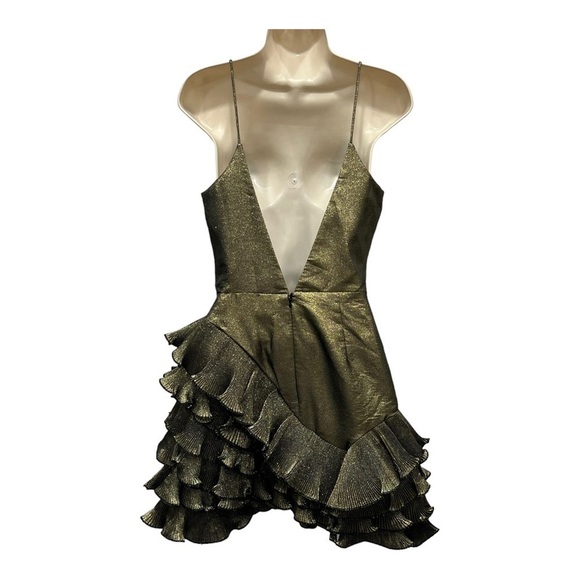 La Maison Talulah Golda Ruffle Mini Dress Black Gold Sparkle Glitter Small New - Picture 6 of 16